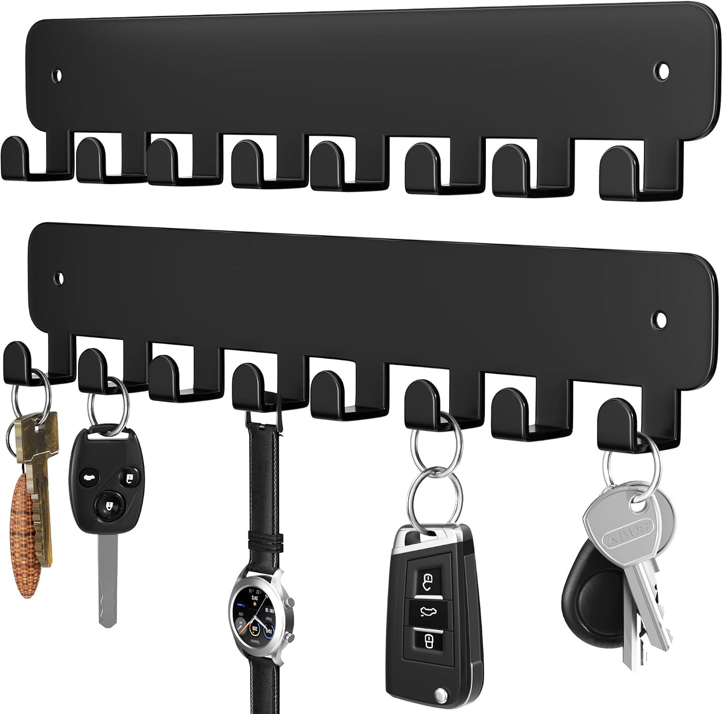 Soporte adhesivo para llaves con 8 ganchos metal negro set 2