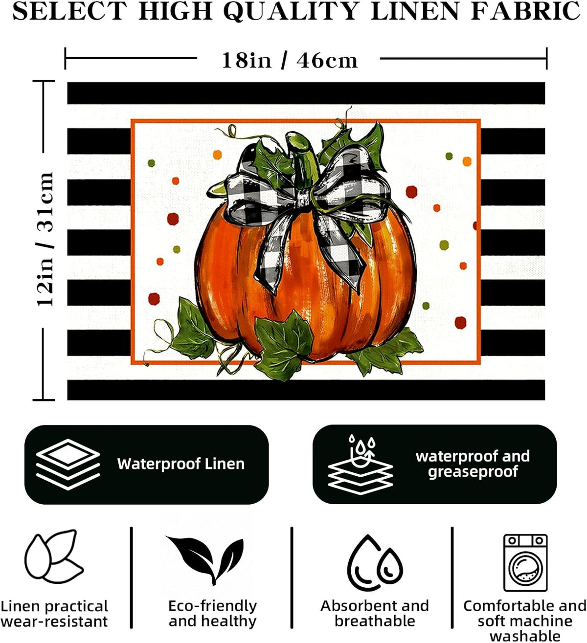 6 Manteles Otoño con Lazo Calabaza 12x18pulg Amarillo