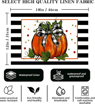 6 Manteles Otoño con Lazo Calabaza 12x18pulg Amarillo