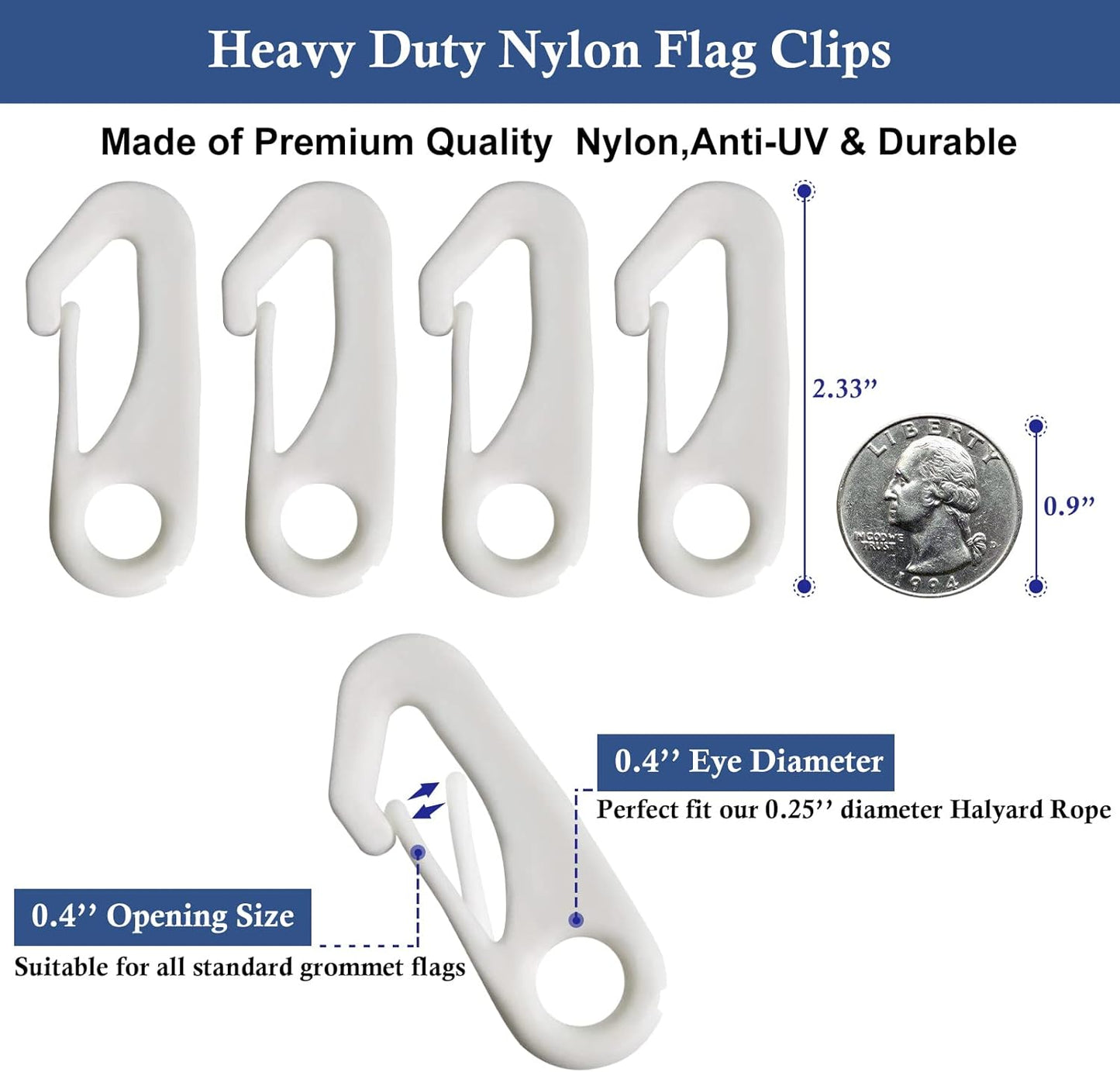 Ganchos nailon para asta bandera paquete 8