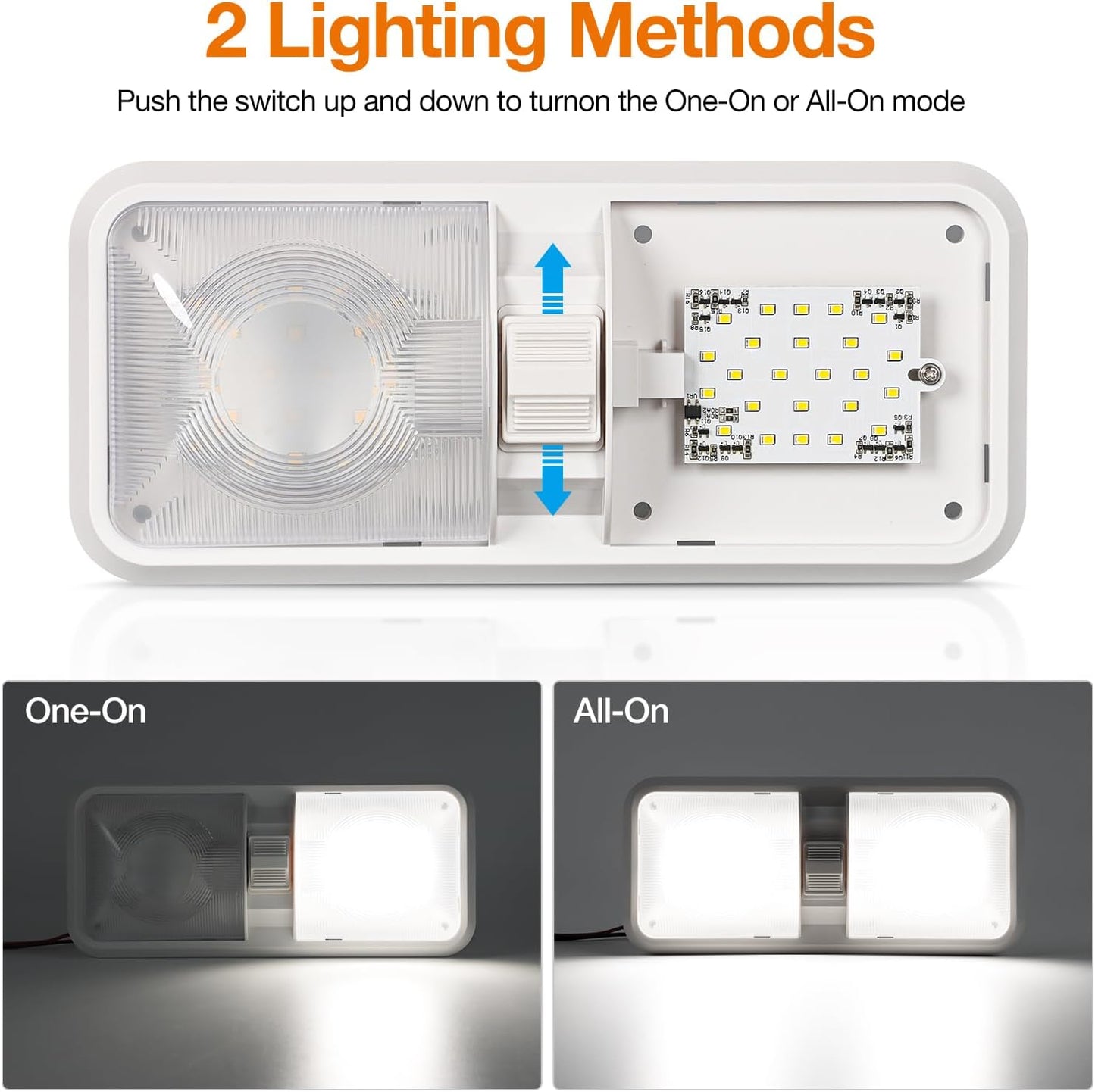 Lámpara LED techo RV 12v 1000LM con interruptor blanco