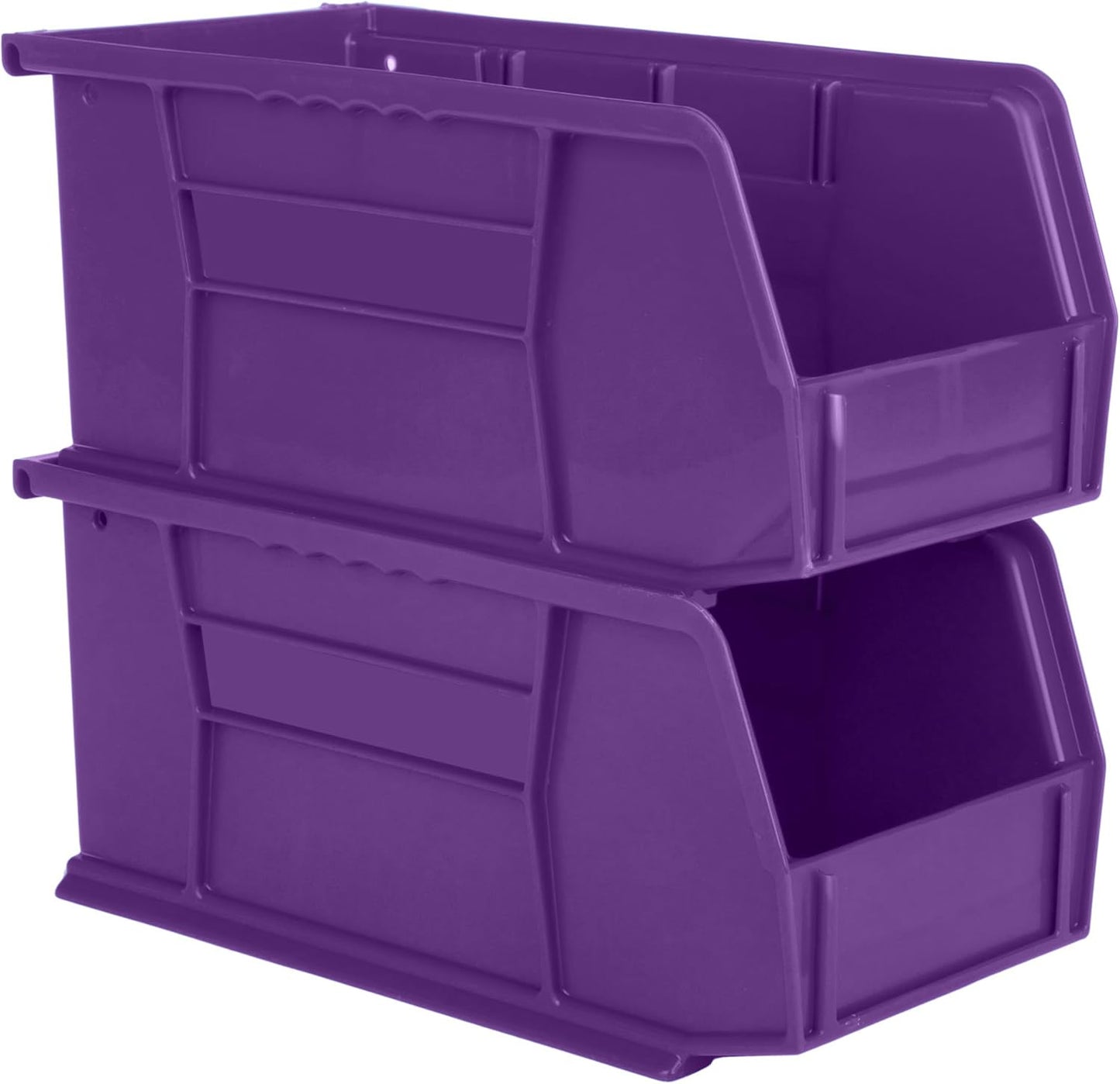 Contenedor plástico apilable 11x5.5x5pulg para colgar morado