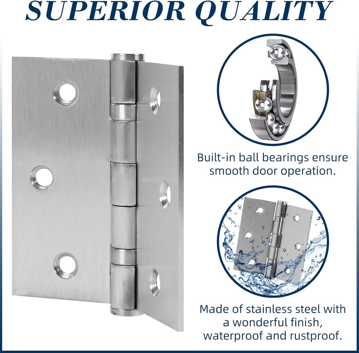 3 Pzas Bisagras Puerta 3.5x3.5pulg Acero Inox Resistentes