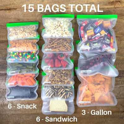 Bolsas almacenamiento reutilizables PEVA set 15