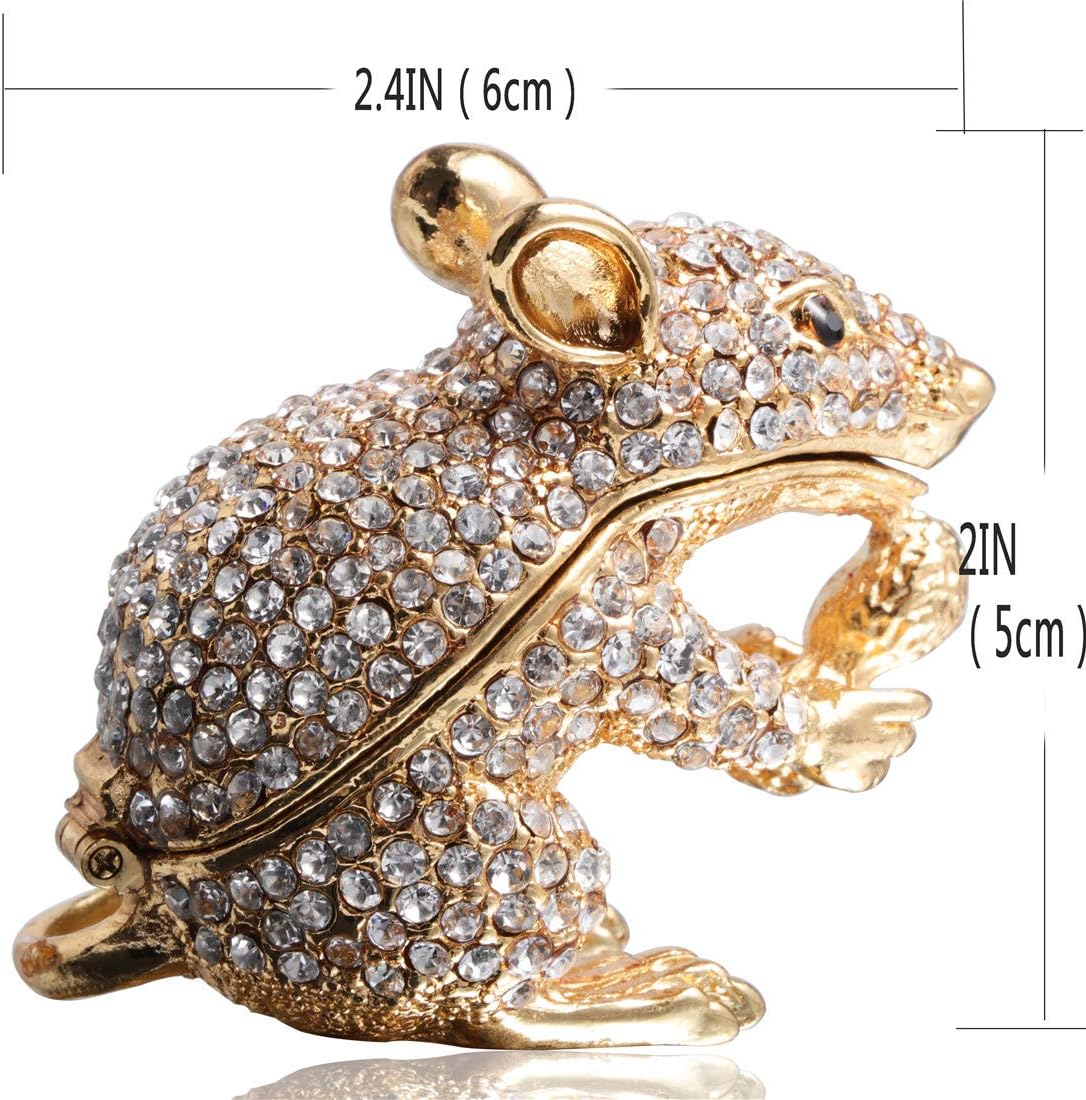 Caja joyería ratón dorado con diamante blanco soporte anillo