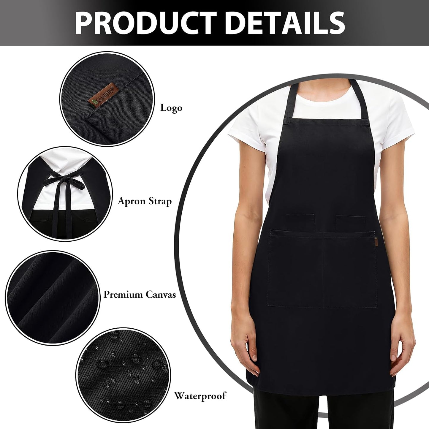 Delantal lona 9.17oz 4 bolsillos unisex para cocinar jardinería