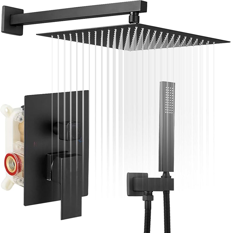 Sistema ducha lluvia 12" color negro mate mezclador lujo