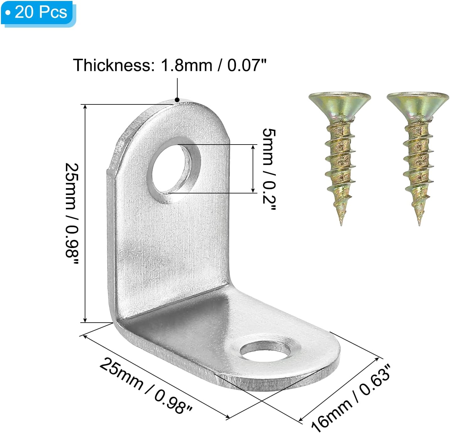 Soportes esquina acero inox 0.98x0.98 pulg 20 pzas