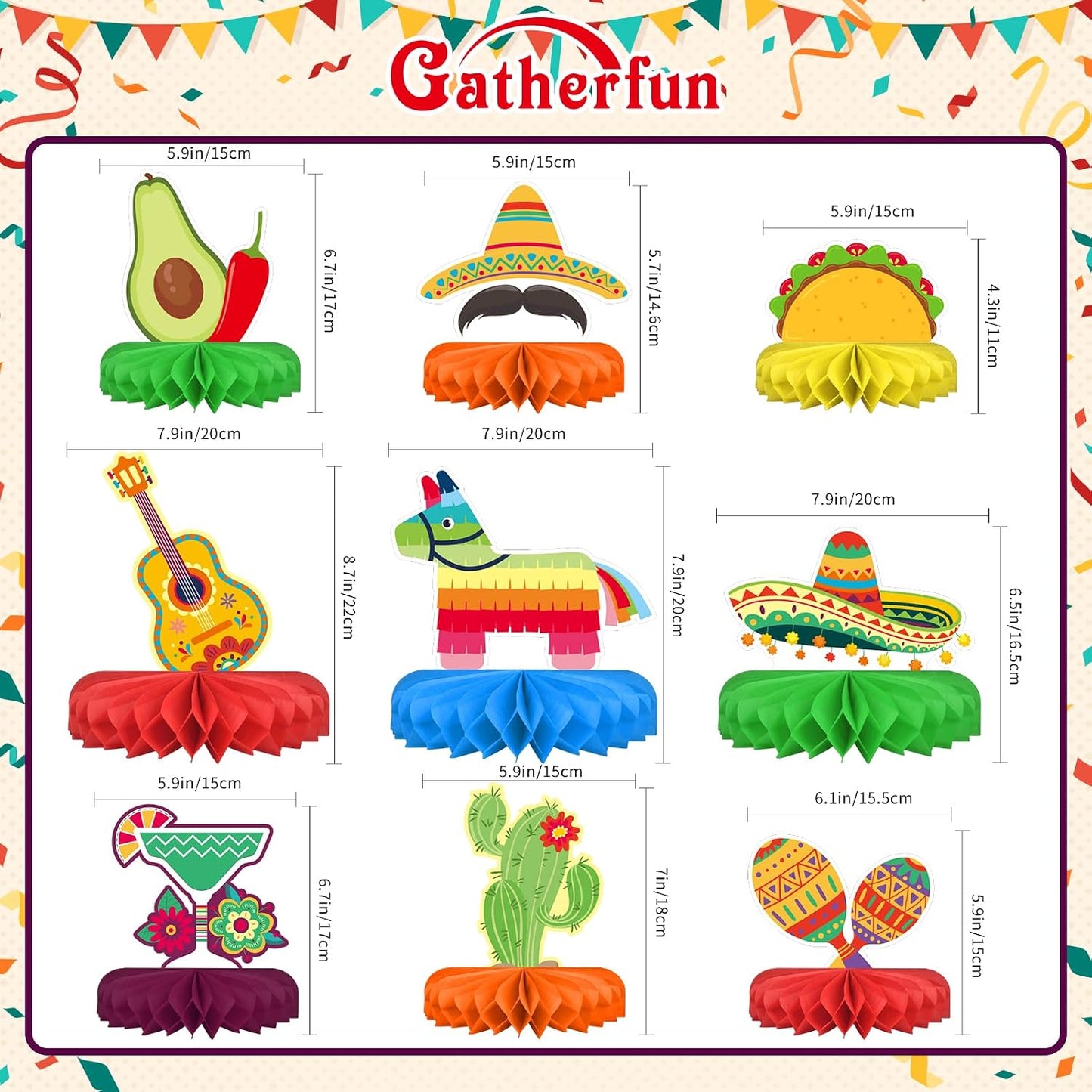 Centro mesa panal temática mexicana cinco de mayo fiestas tacos