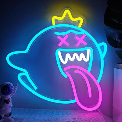 Letrero neón King Boo con cara de fantasma para decoración