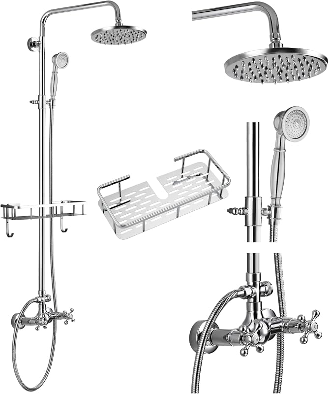 Set ducha lluvia 8" con estante asas dobles pulverizador