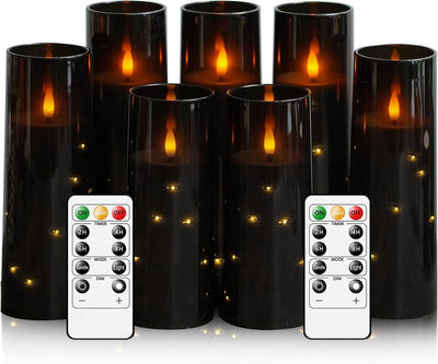 Velas LED sin llama con cadena estrellas 7 Pzas negro