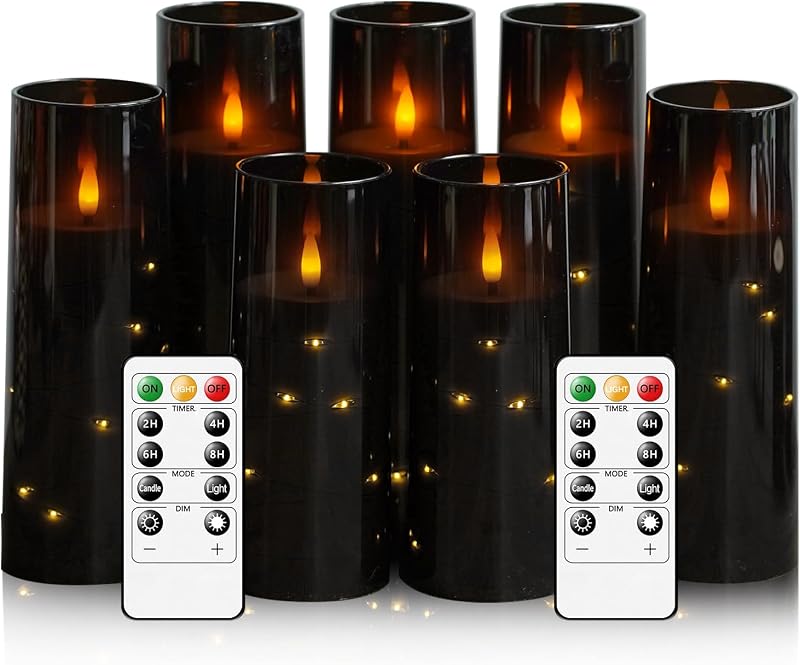 Velas LED sin llama con cadena estrellas 7 Pzas negro