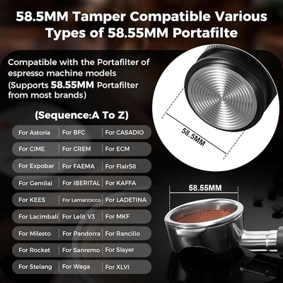 Tamper Espresso 58mm Acero Inox Calibrado con Resorte