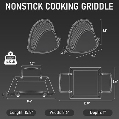 Plancha antiadherente hierro fundido para parrilla 15.8x8.6pulg