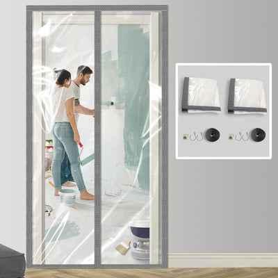 Kit 2 Pzas Barrera Polvo Puerta Magnética 4x7.5ft Gris