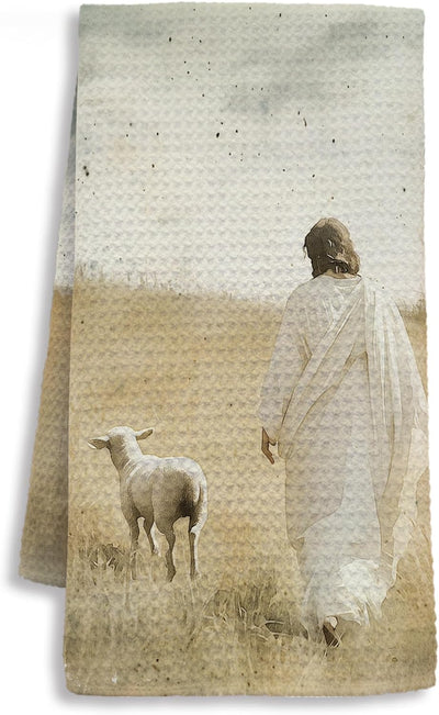 Toalla cocina religiosa de Jesús y cordero 16x24