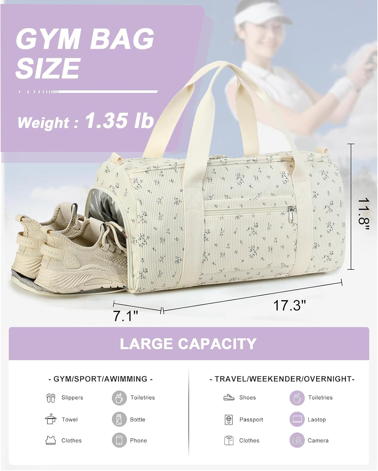Bolsa gimnasio mujer niña con compartimento zapatos