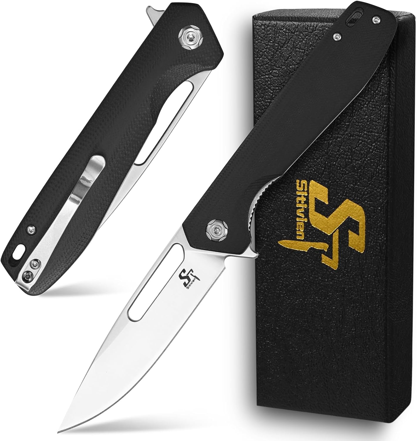 Cuchillo plegable acero 8Cr18Mov mango G10 EDC negro