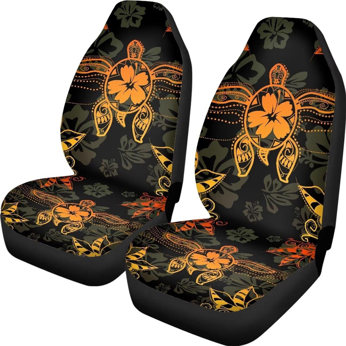 Fundas asiento coche estampado tortuga marina y flor naranja 2uds