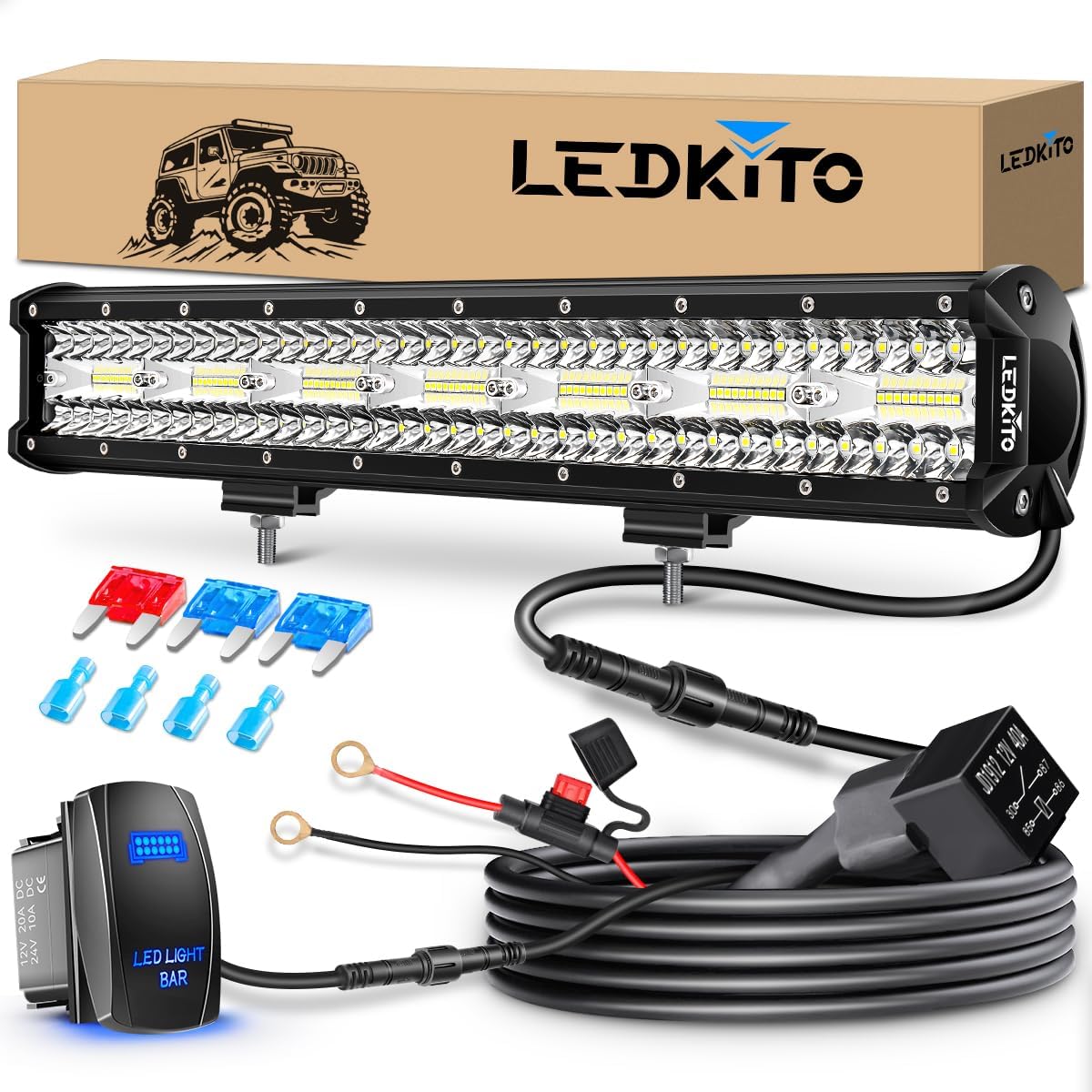 Kit luz LED 20" interruptor 5pines arnés triple fila