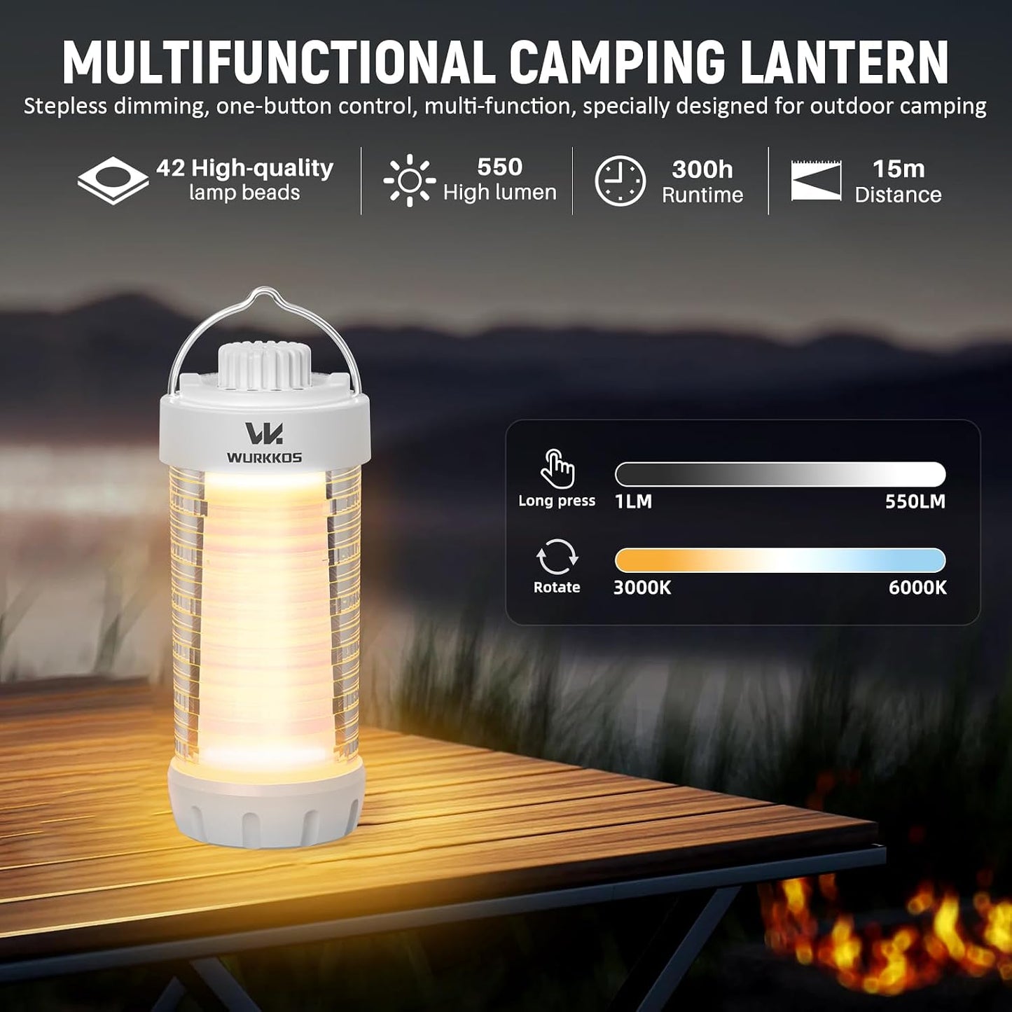 Linterna camping recargable 550LM luz RGB base magnética