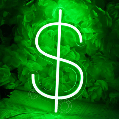 Letrero neón led símbolo dólar decoración hogar oficina