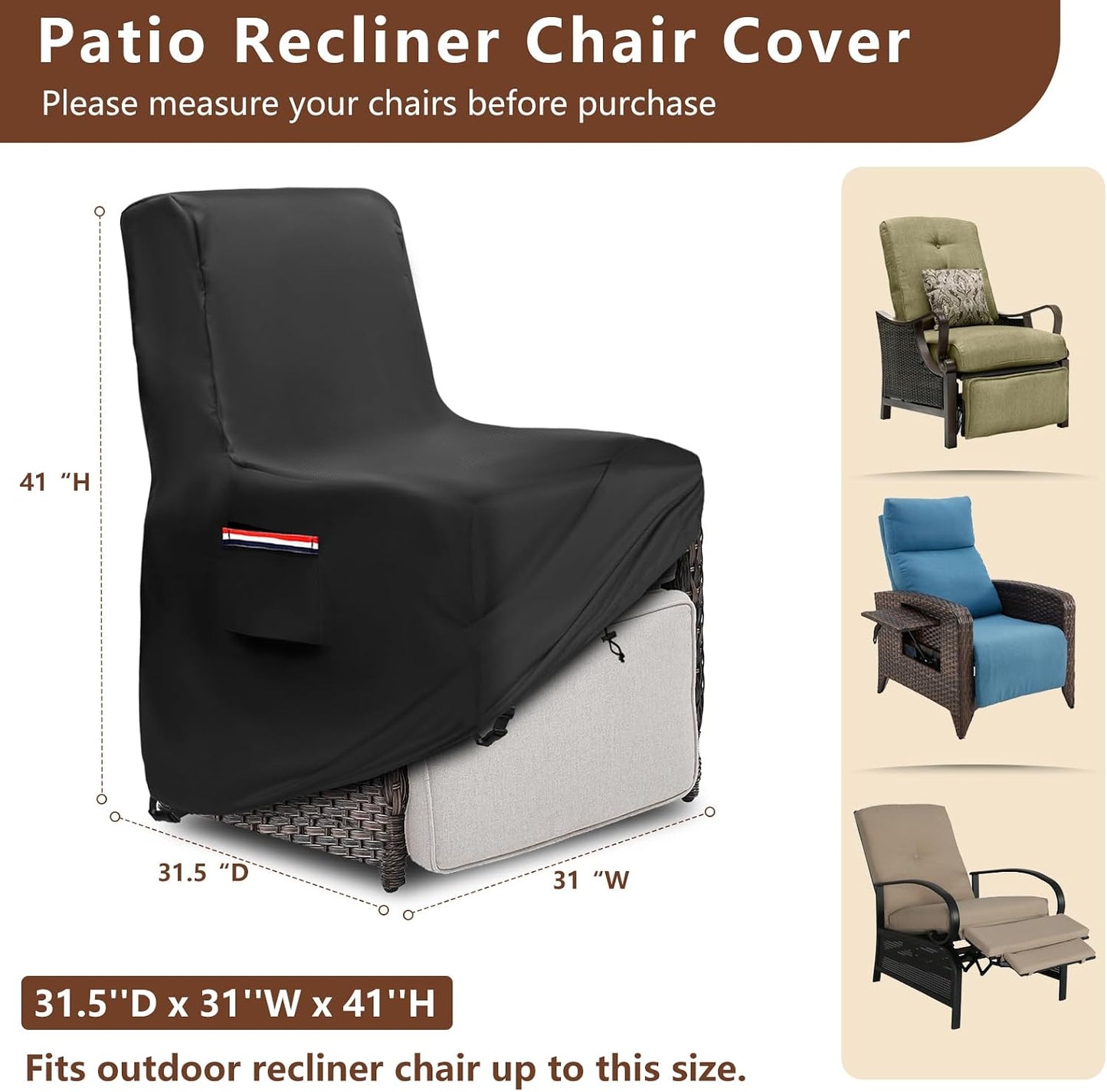 Funda silla reclinable exterior 600D impermeable negro