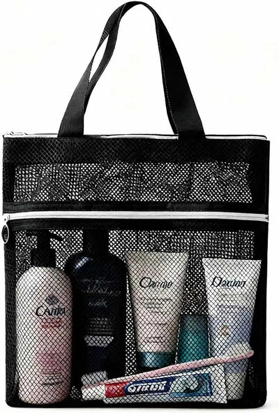 Organiz. ducha malla con cremallera 2 bolsillos negro