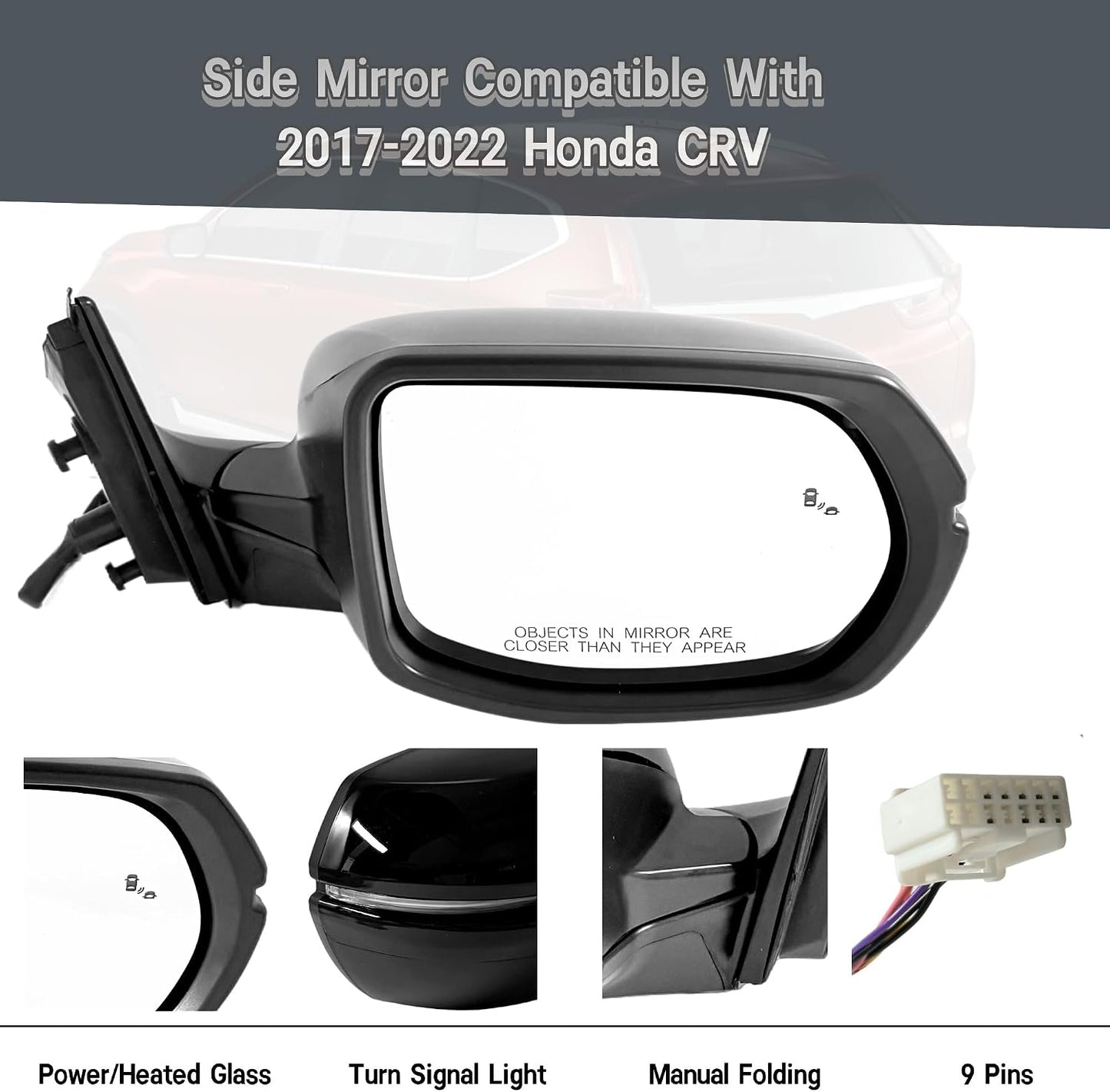 Espejo lateral derecho Honda CRV 17-22 vidrio eléctrico