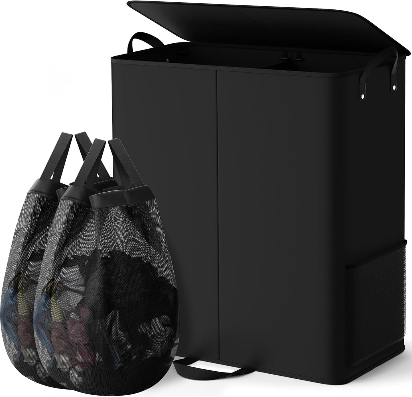 Cesta ropa sucia 2 secciones con tapa 155L negro