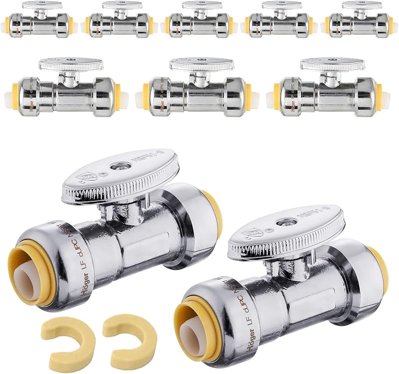 10 Válvulas Push Fit 1/4 vuelta 1/2pulg latón cromado