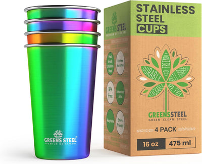 Vasos acero inox 16oz pack 4 apilables arcoíris