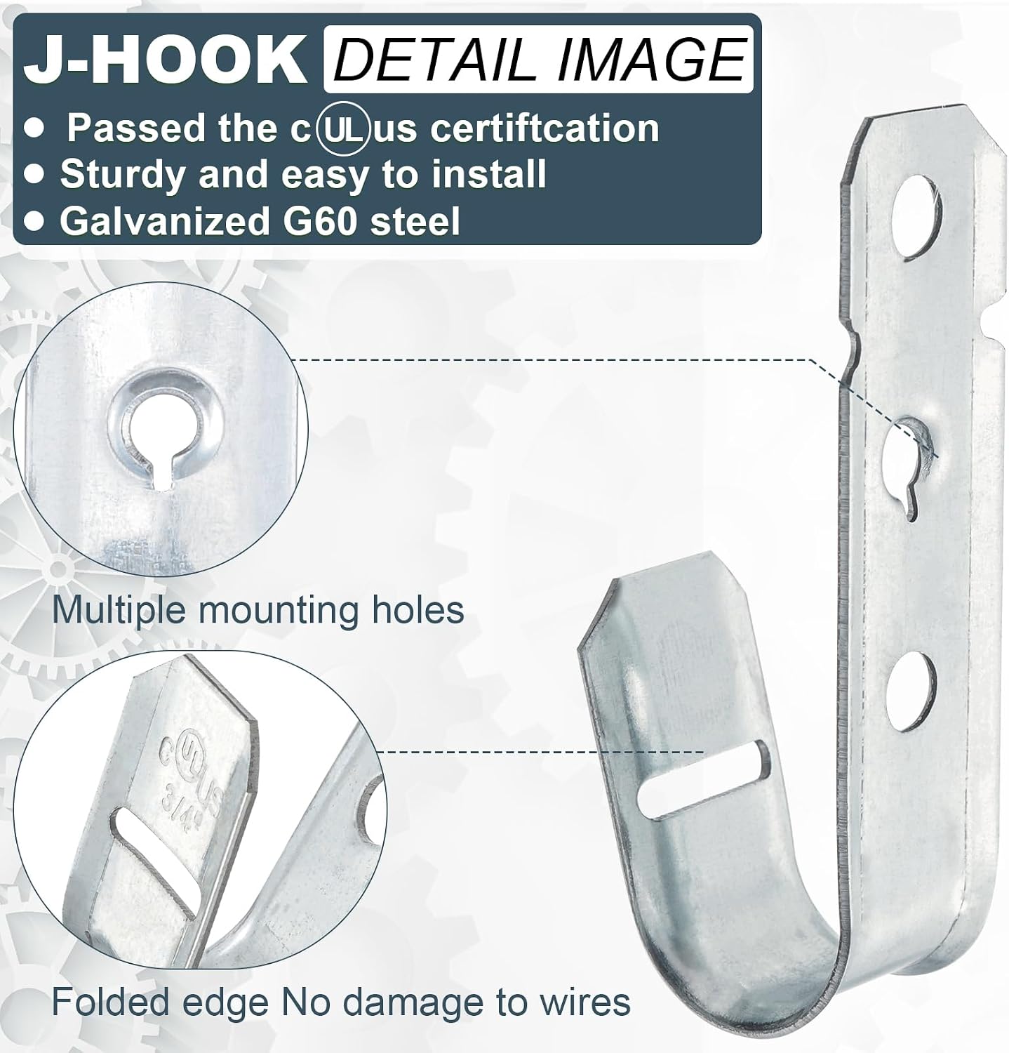 50 Ganchos J 3/4pulg Acero Galvanizado Pared
