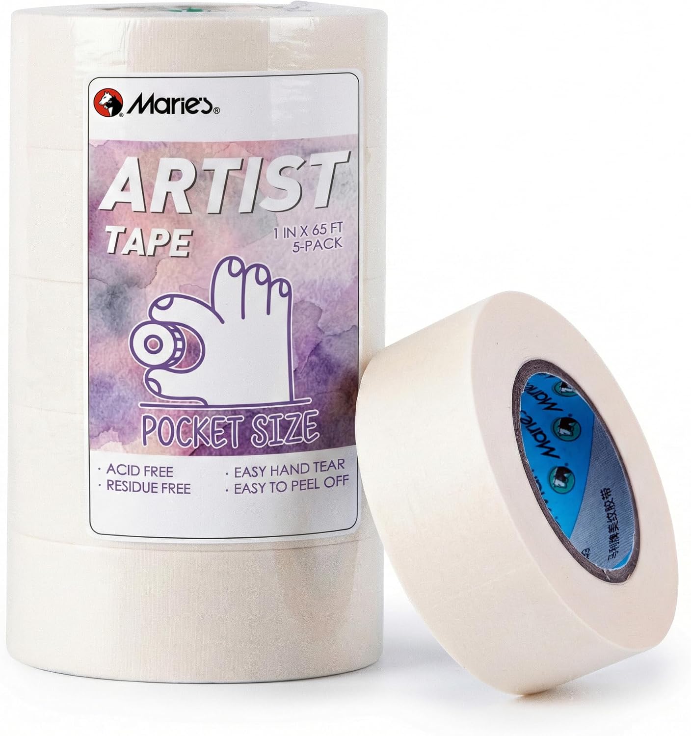 Paquete 5 cintas artista 1pulg x65ft blanca sin ácidos