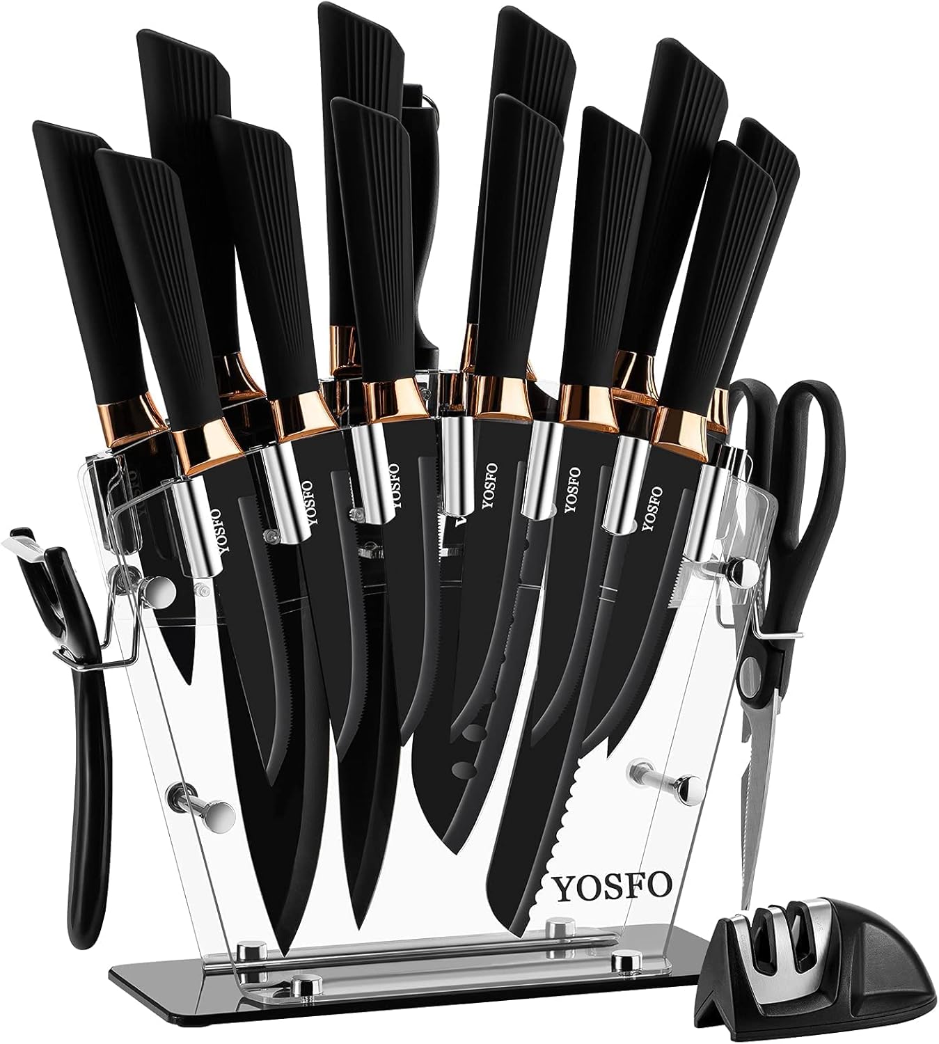 Set 17 Cuchillos Acero Inox con Bloque y Afilador