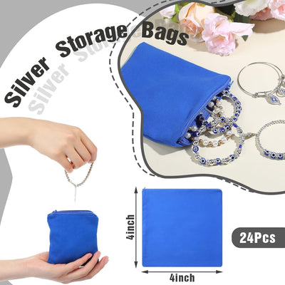 24 Bolsas Almacenamiento Plateadas Antideslustre 4x4pulg Azul