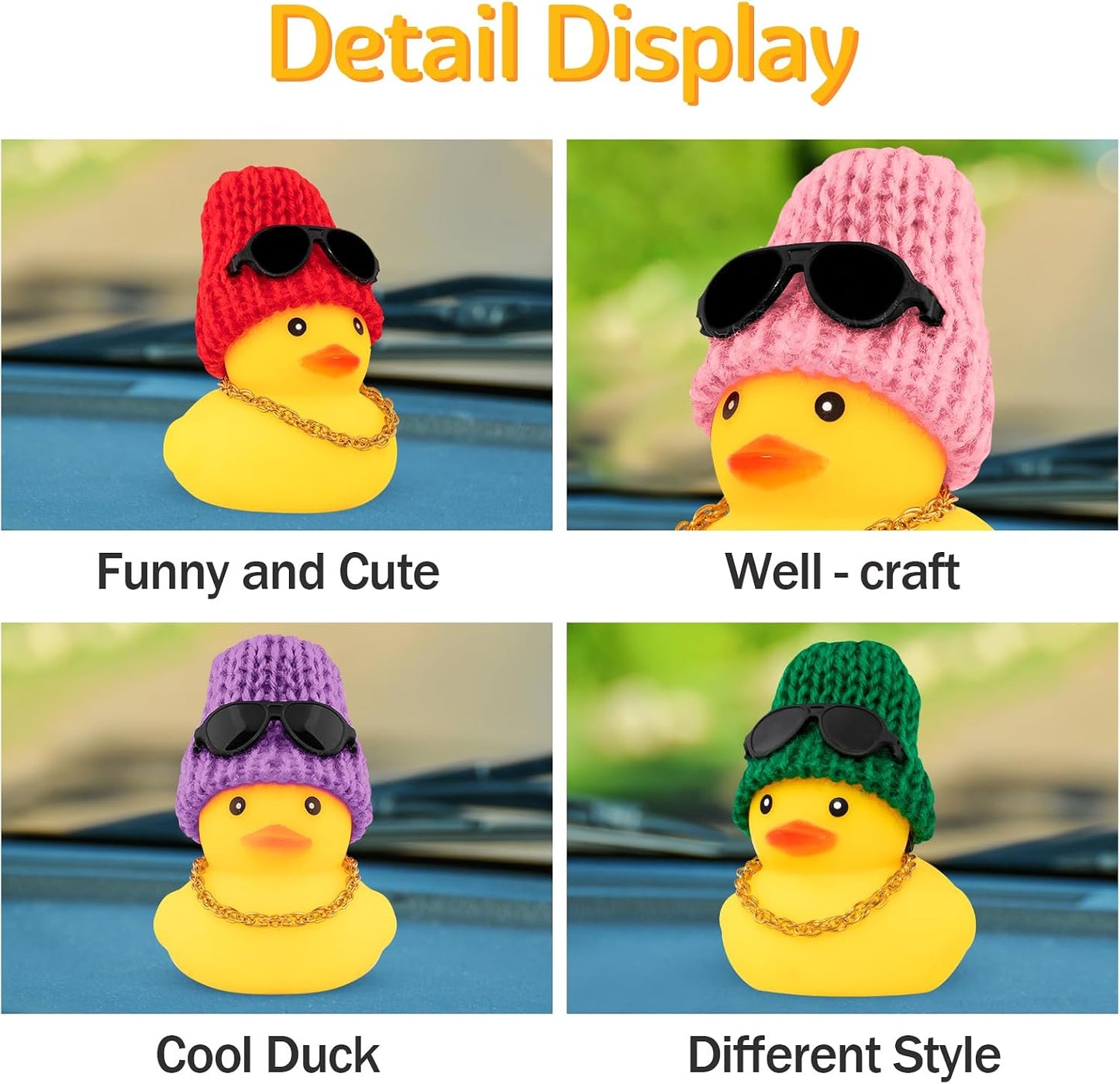 Pato goma automóvil decoración amarillo sombrero negro B-Duck