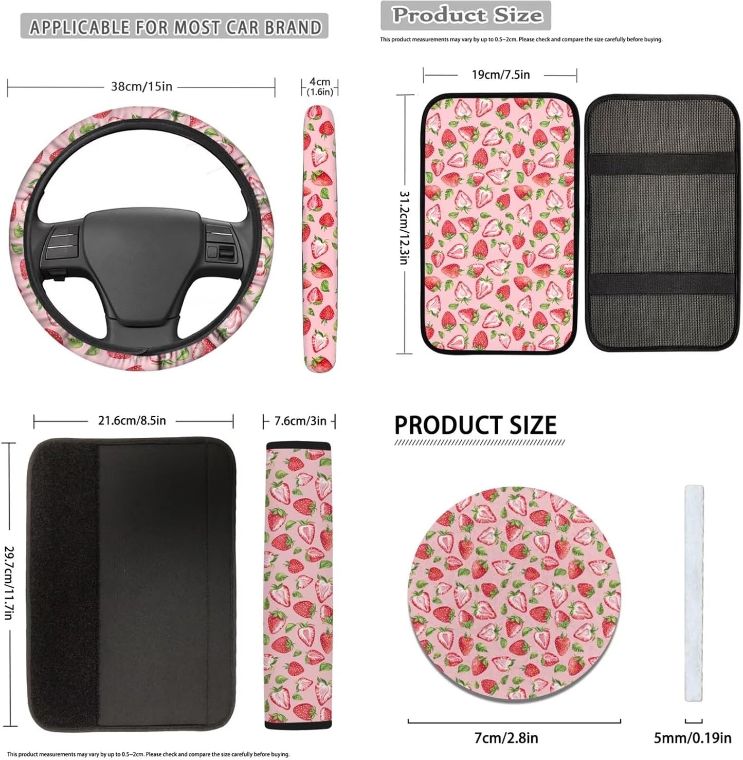 Set 12 fundas asiento coche fresa ajuste universal 15"