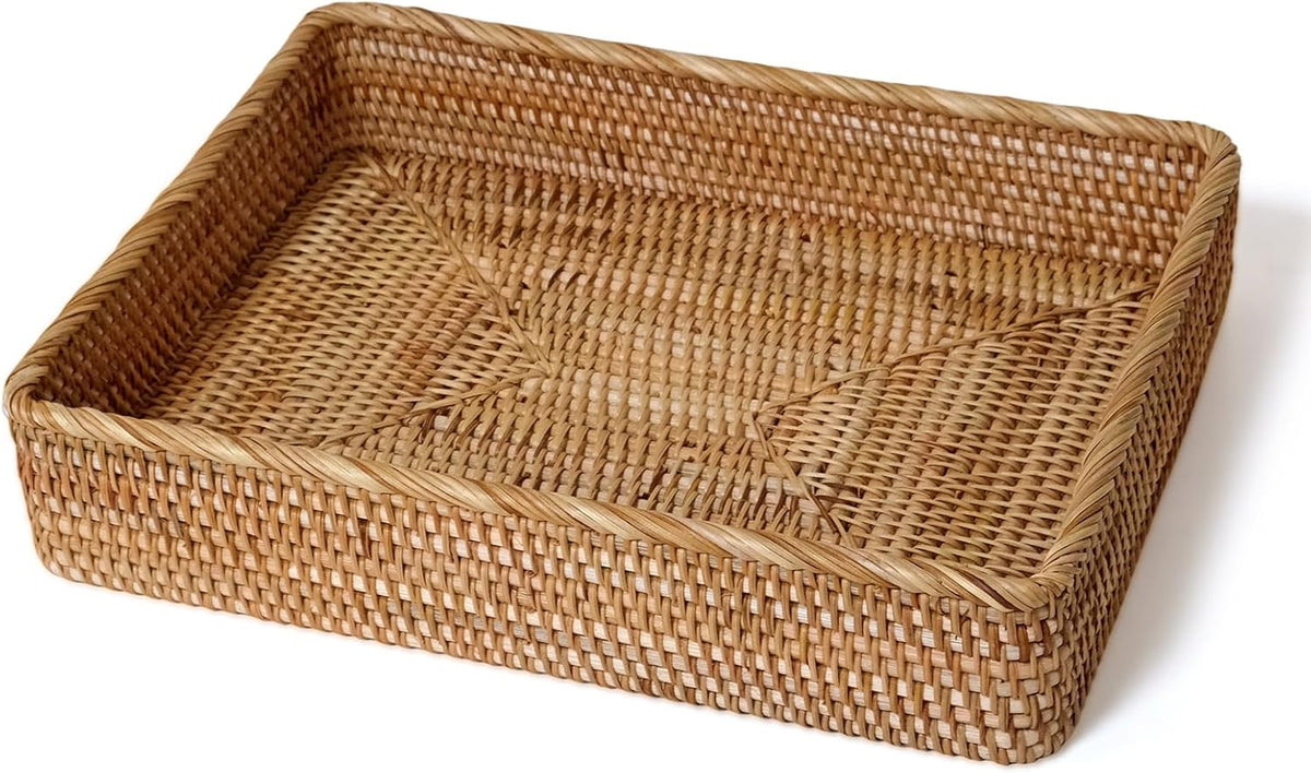 Bandeja de mimbre rectangular para baño y sala de estar XL