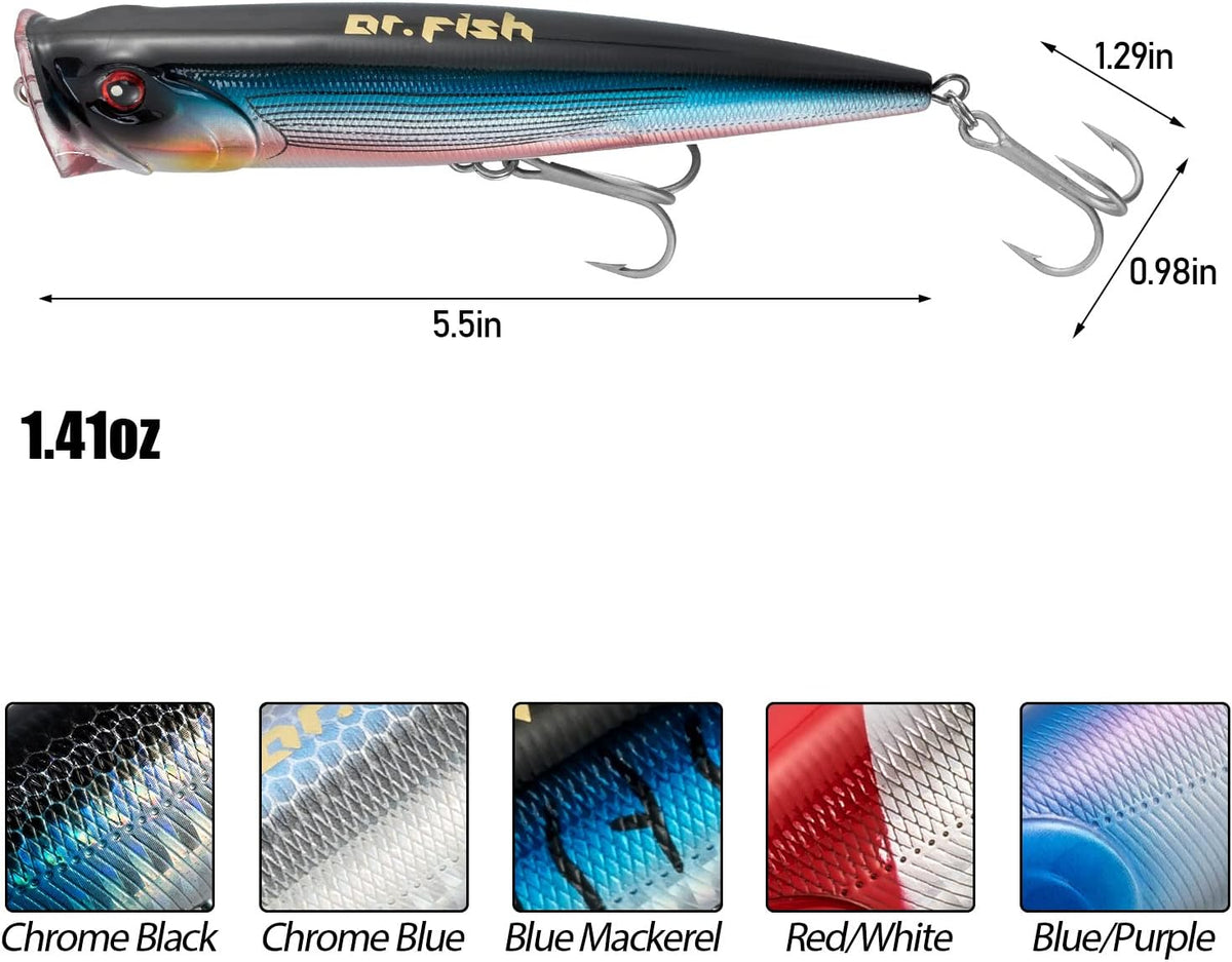 Señuelo Popper GT 4/5.5pulg anzuelos agudos pesca alta mar