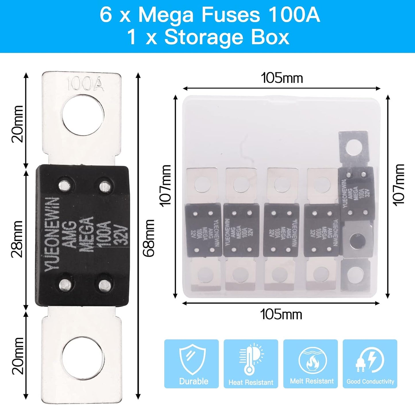 Fusibles MEGA/AMG 100 A atornillados para autos y camiones