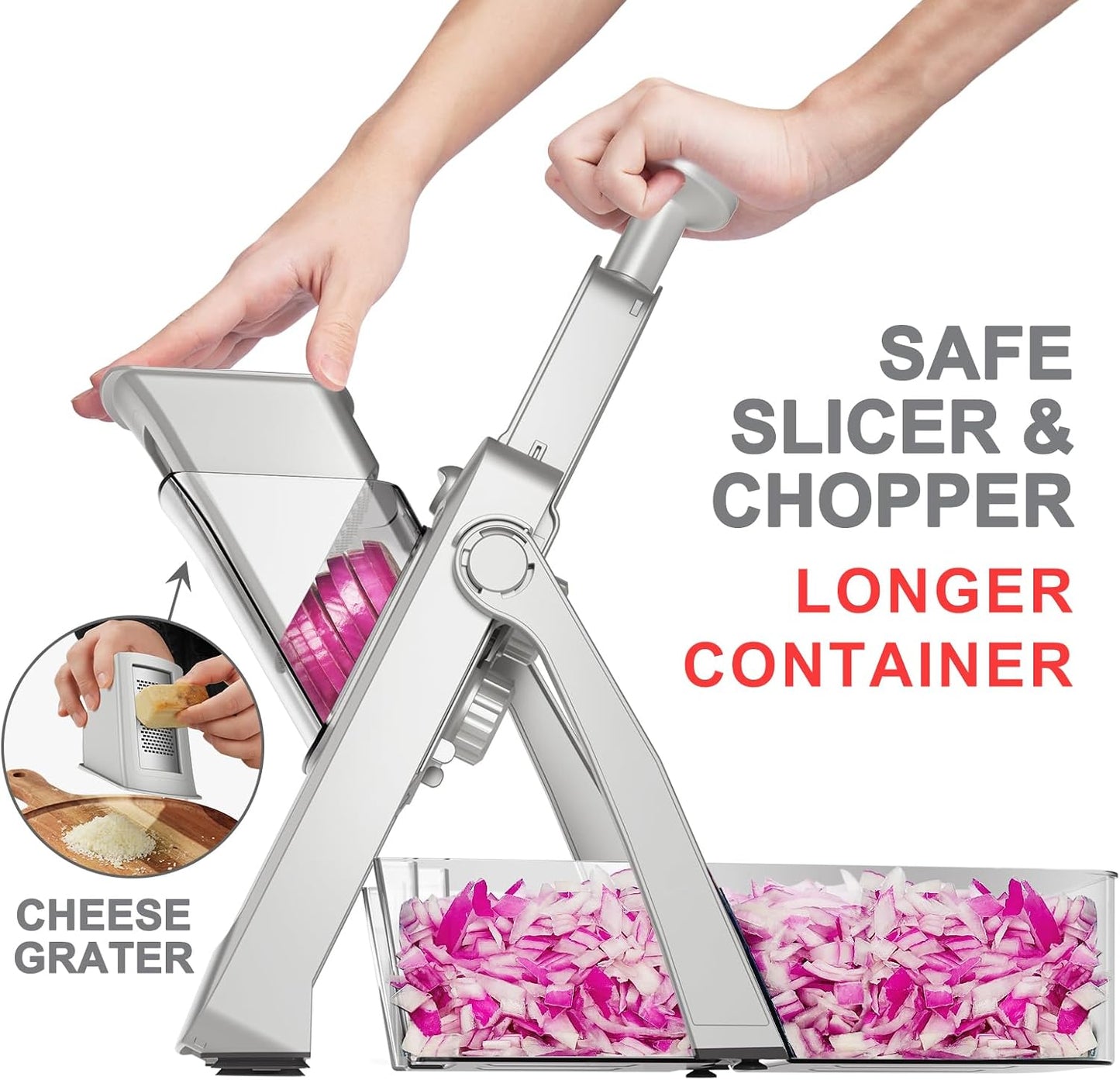 Cortador mandolina ajustable para verduras y papas fritas plateado