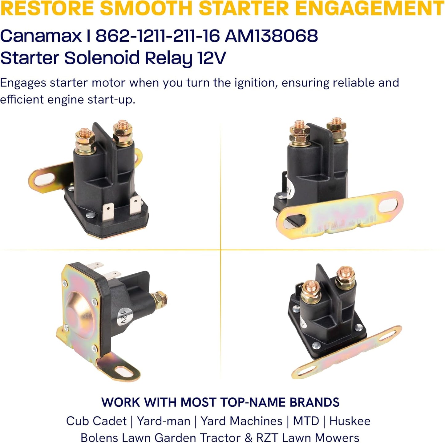 Relé solenoide 12V comp John Deere Cub Cadet LA100-150