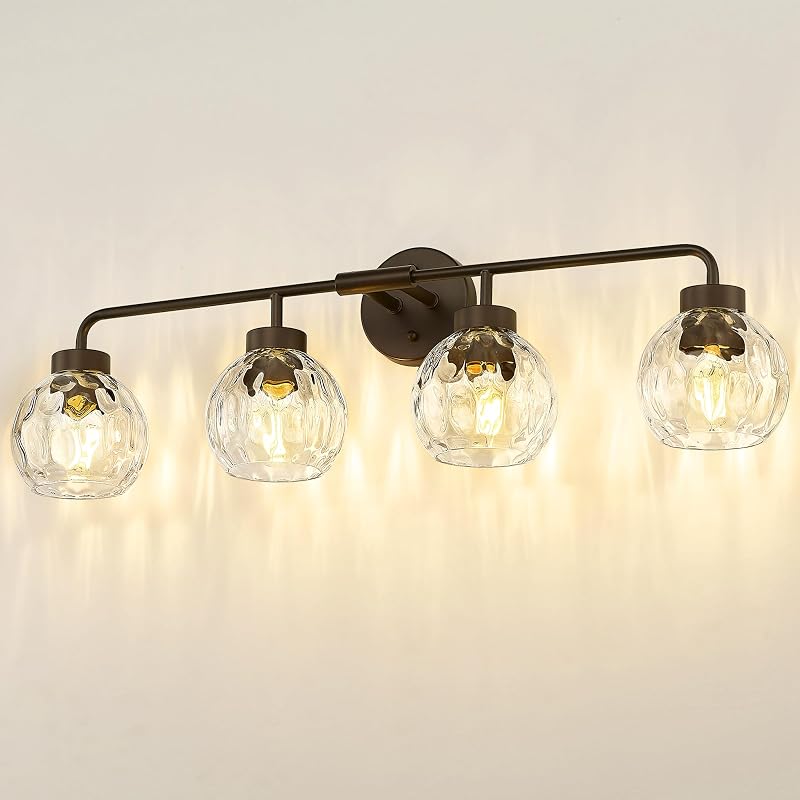 Lámpara baño 4 luces 32" vidrio ondulado
