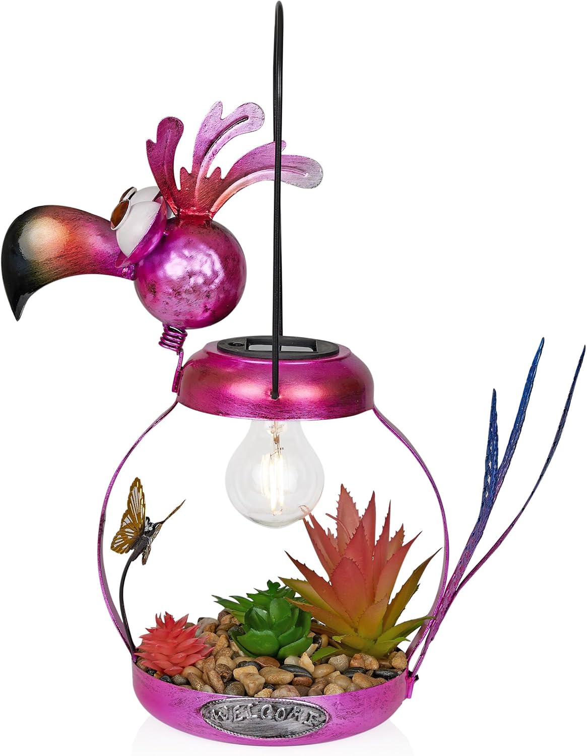 Flamenco solar metal rosa 16pulg jardín