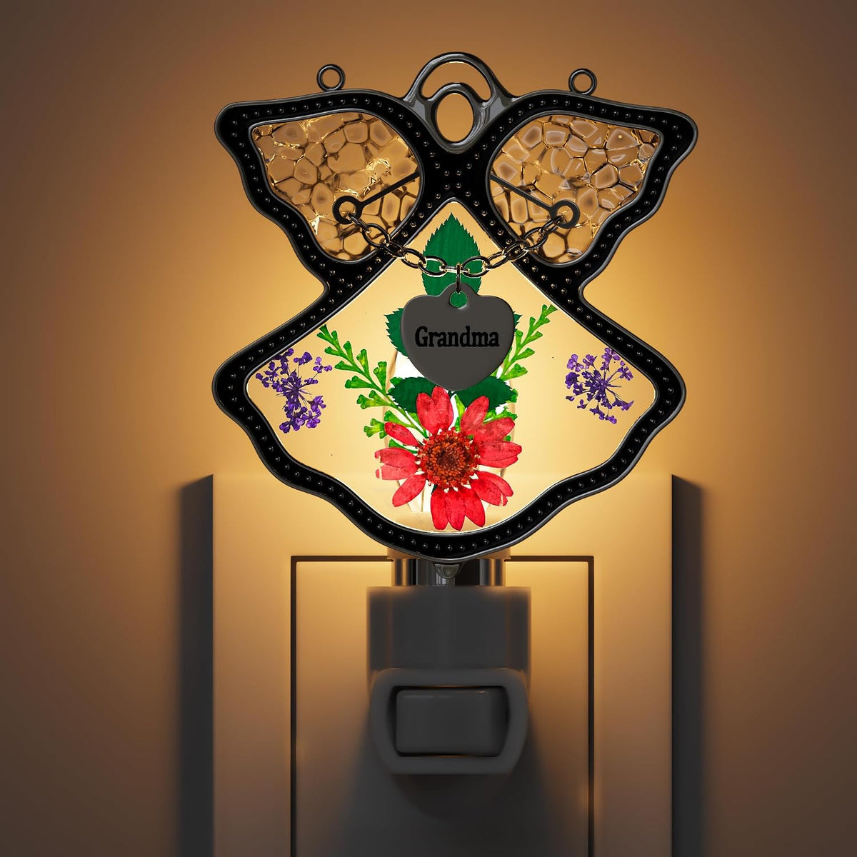 Luz Nocturna Vitral con Flor Real para Dormitorio y Baño