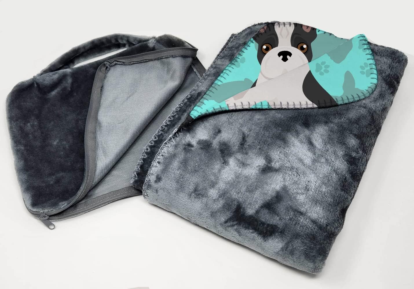 Manta viaje suave con bolsa bulldog francés blanco y negro