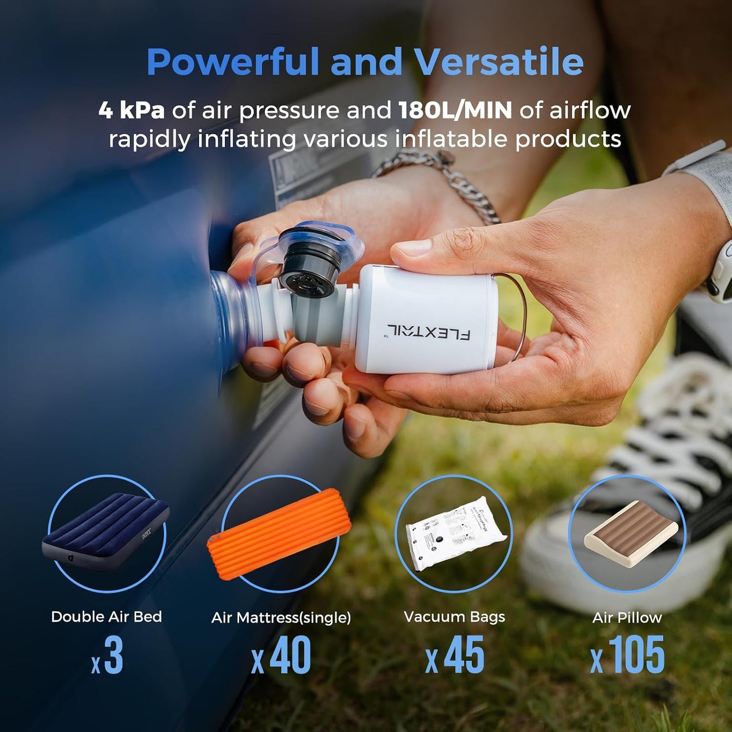 Bomba aire inflables con linterna 4kPa recargable
