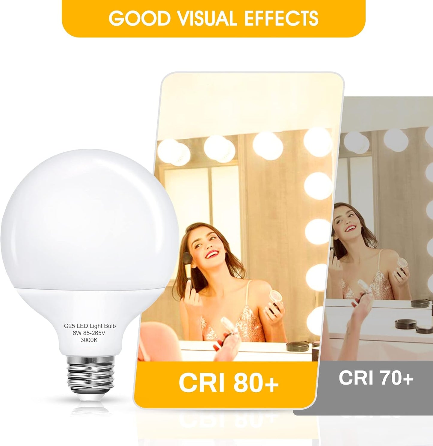 Bombilla LED G25 E26 3000K blanco suave para espejo